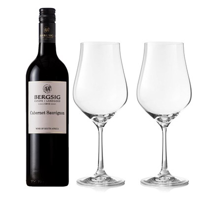 Bergsig Estate Cabernet Sauvignon 75cl Red Wine And Crystal Classic Collection Wine Glasses